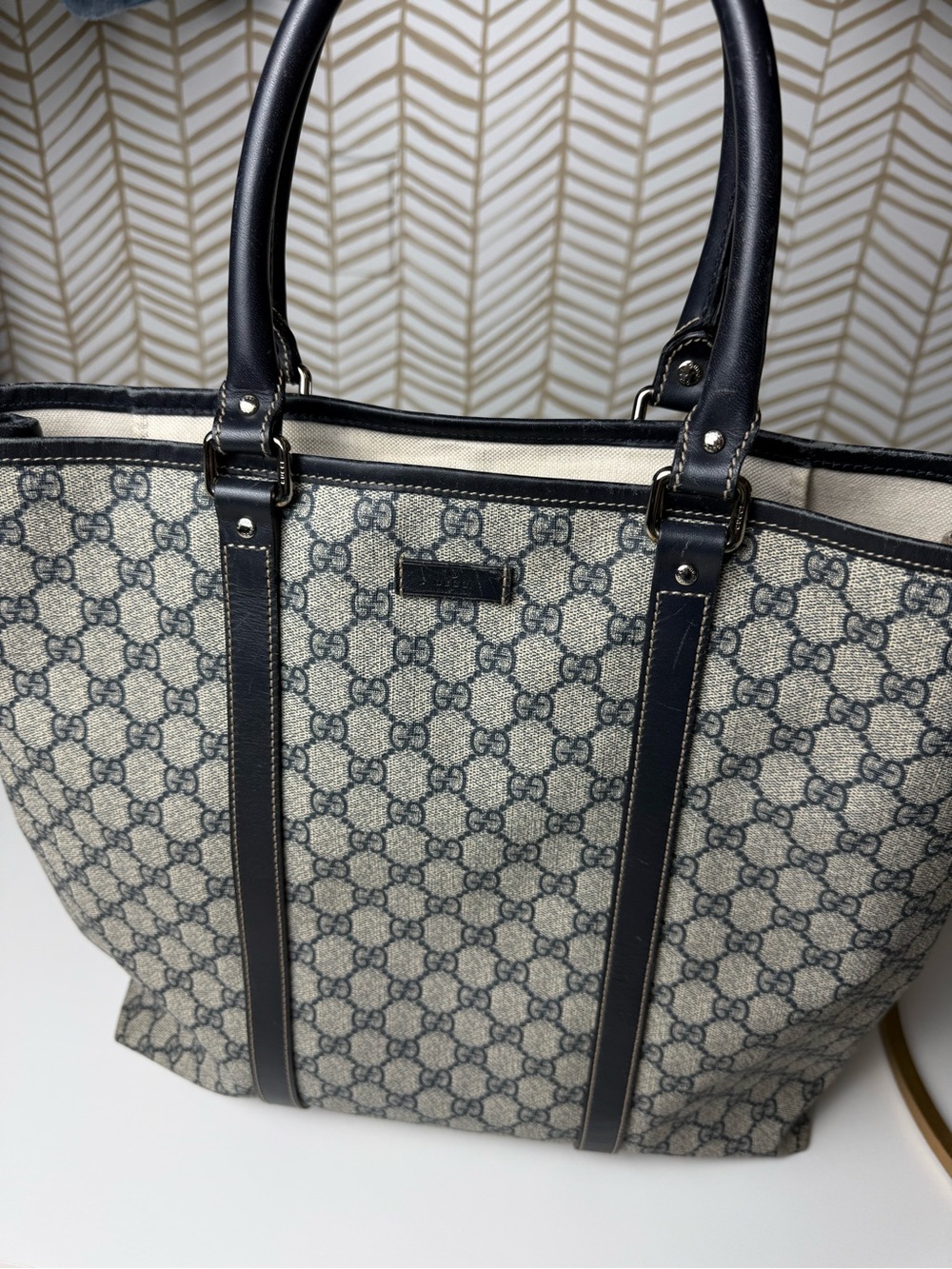 Gucci Monogram GG Canvas Tote with Black Trim